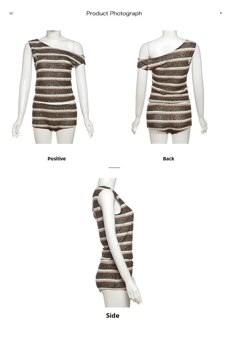 Striped Two Piece Crop Top And Shorts Set Summer Chic