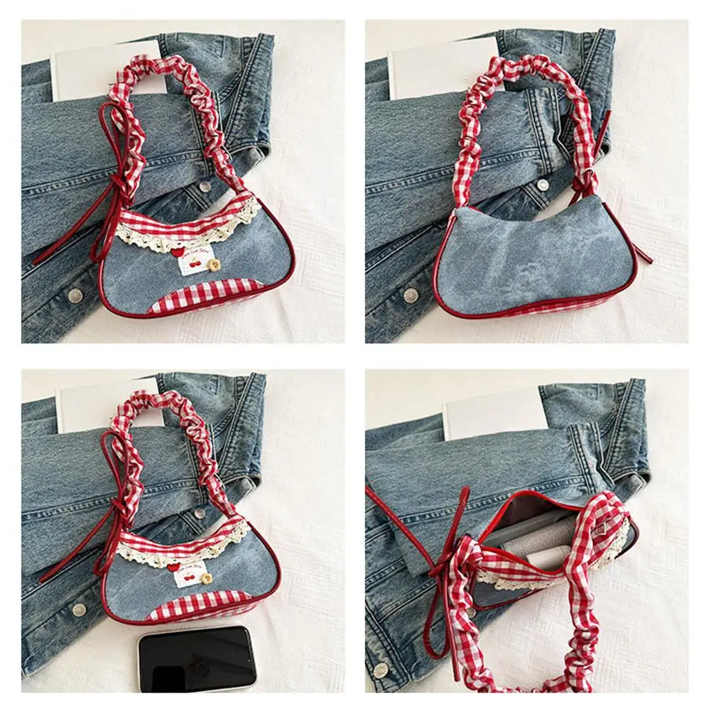 Lace Ribbon Tote With Stretchable Shoulder Strap Handbag
