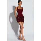 Sequin Patchwork Sling Mini Dress Off Shoulder Backless Waist Cinching Party Gown