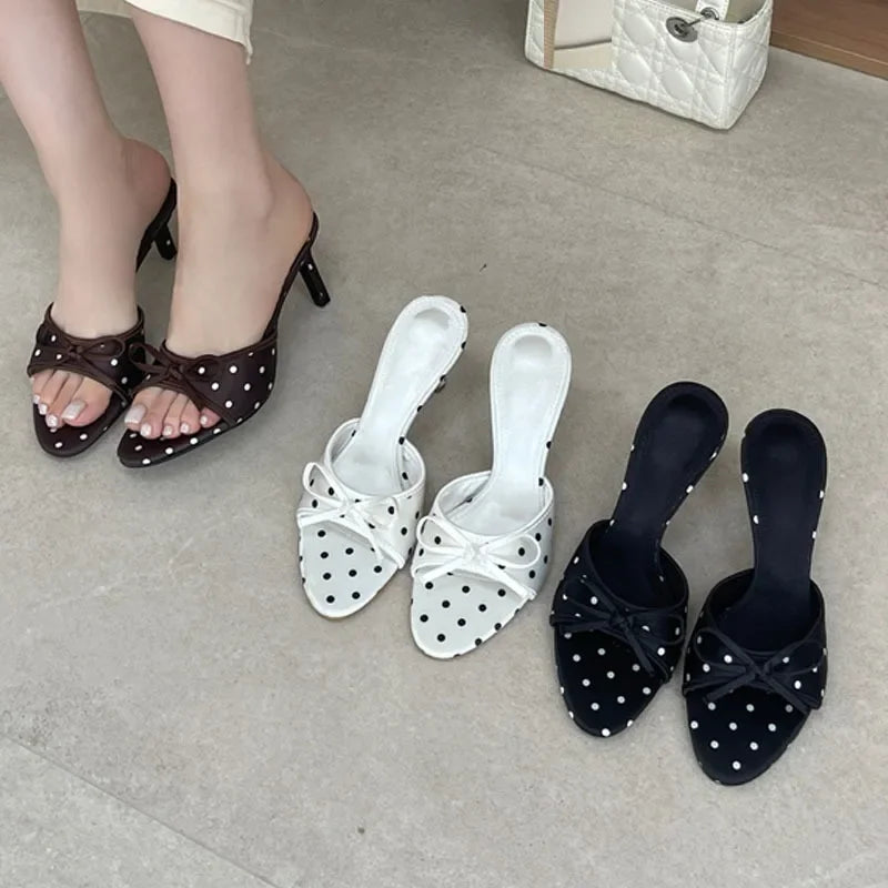 Silk Polka Dot Butterfly Knot Heels