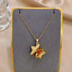 Openable Star And Heart Zircon Necklace In Stainless Steel Romantic Womens Jewelry