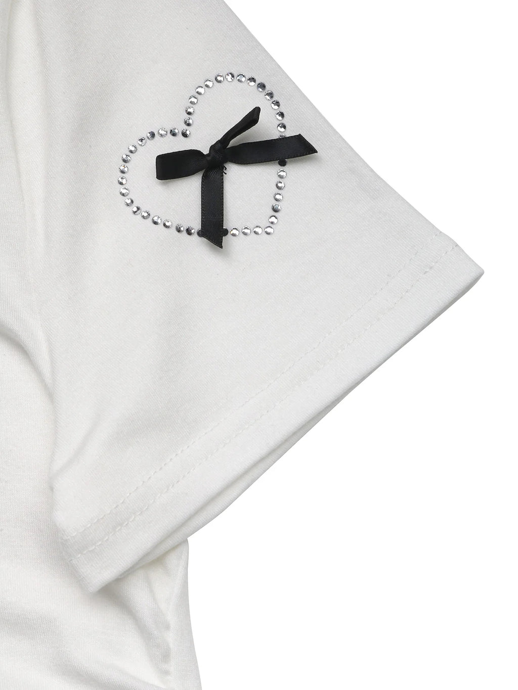 White Bow Heart Crop Tee O Neck Short Sleeve