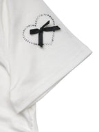 White Bow Heart Crop Tee O Neck Short Sleeve