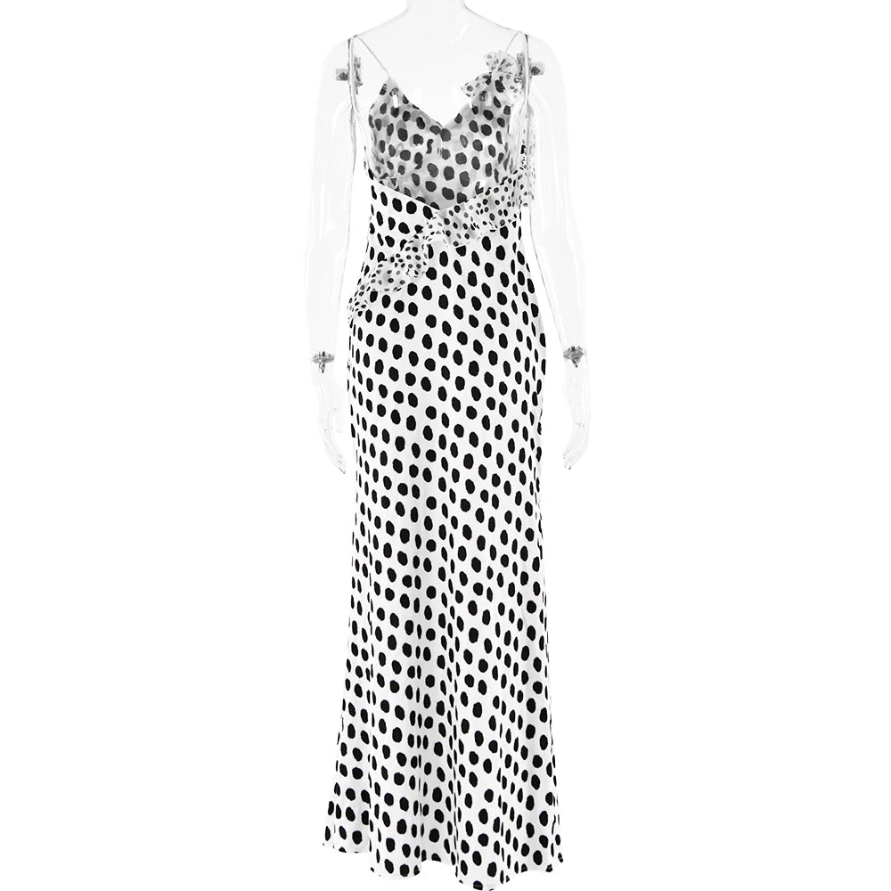 Backless Dot Print Floral Maxi With Spaghetti Straps