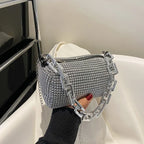 Mini Crossbody Rhinestone Bucket Bag With Glitter Chain Purse