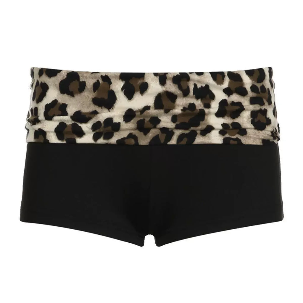 Leopard Patchwork Shorts With Low Waist