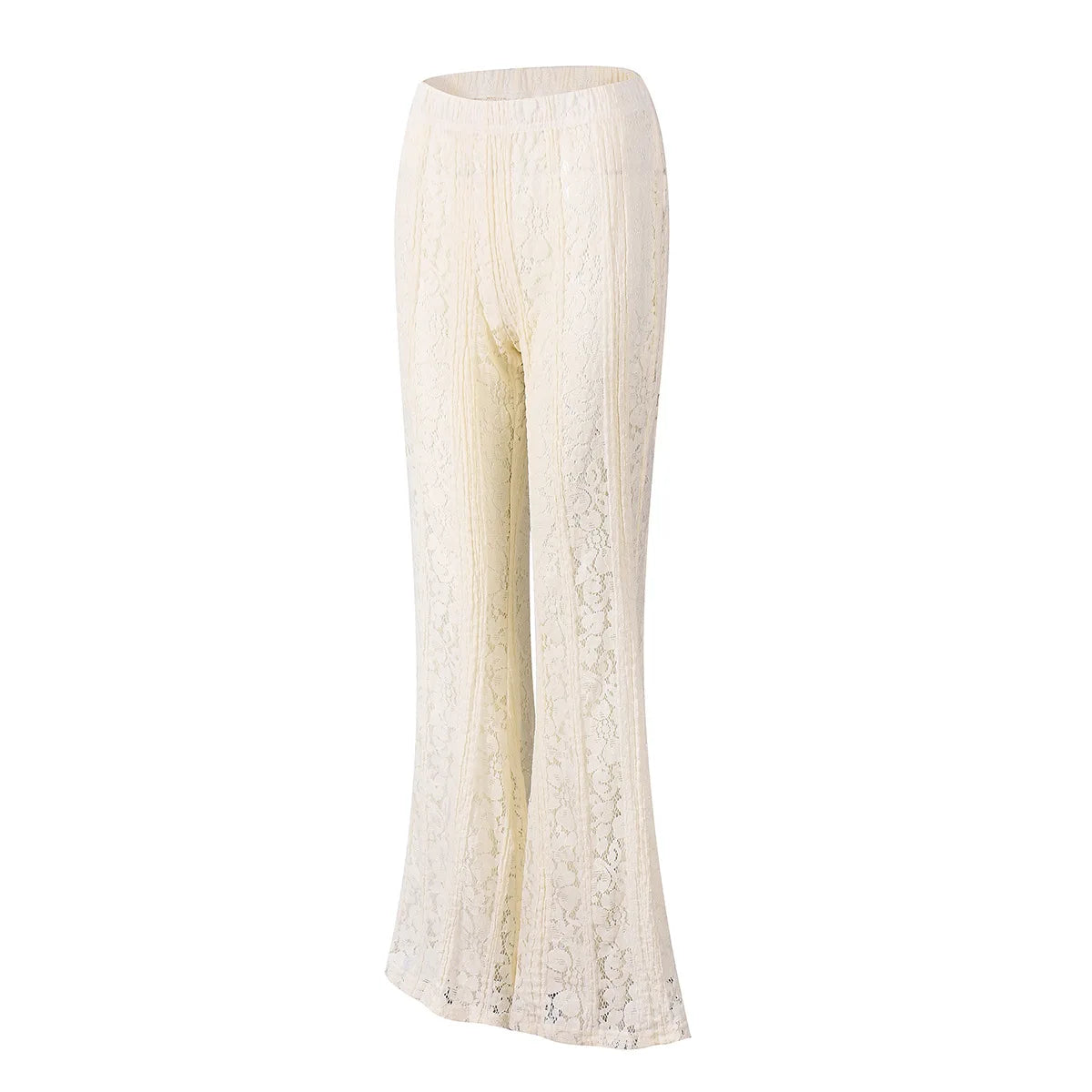 White Lace Sheer Flare Pants For Women Boho Style Elegant Casual Wide Leg Trousers