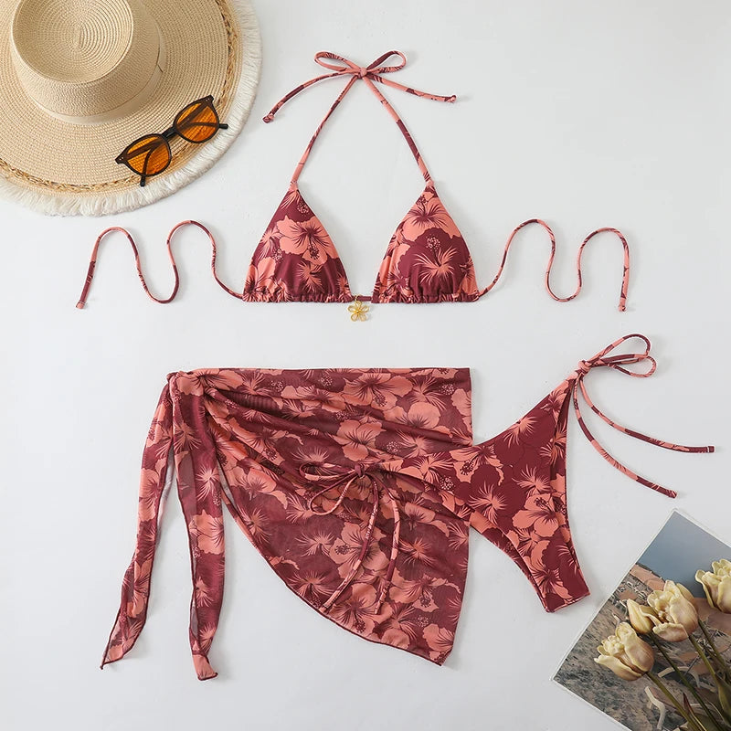 Triangle Bikini Set With Cover Up