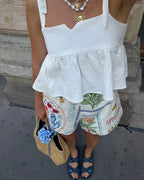 Plant Print Camisole And Shorts Set