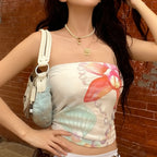 Floral Tube Top With Off Shoulder Silky Sleeveless