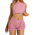 Plaid Set With Tie Back Sleeveless Crop Top And Mini Ruffle Shorts Two-piece