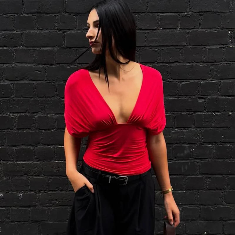 Women Halter Neck Backless Elastic V Neck Crop Top