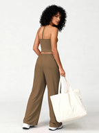 Two Piece Set With Sleek V Neck Tank Backless Detail And Wide Leg Pants
