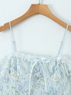 Sweet Floral Print Lace Patchwork Mini Sexy Slim Backless Strap Short Dress