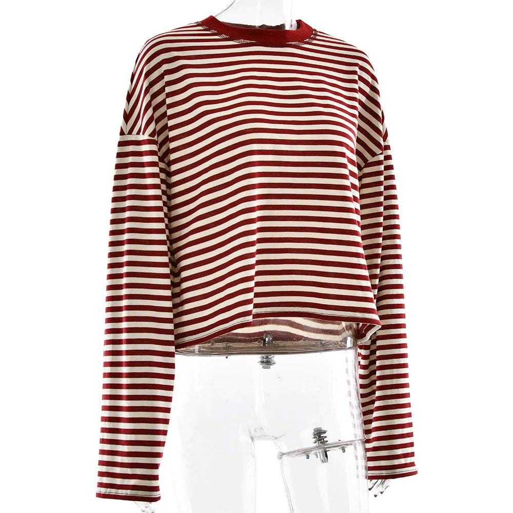 Stripe Patchwork Long Sleeve Tee for Casual Streetwear and Everyday