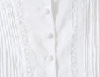 Sweet White Embroidered Floral Crop Shirt With V Neck Puff Sleeves And Ruffle Hem Slim Fit