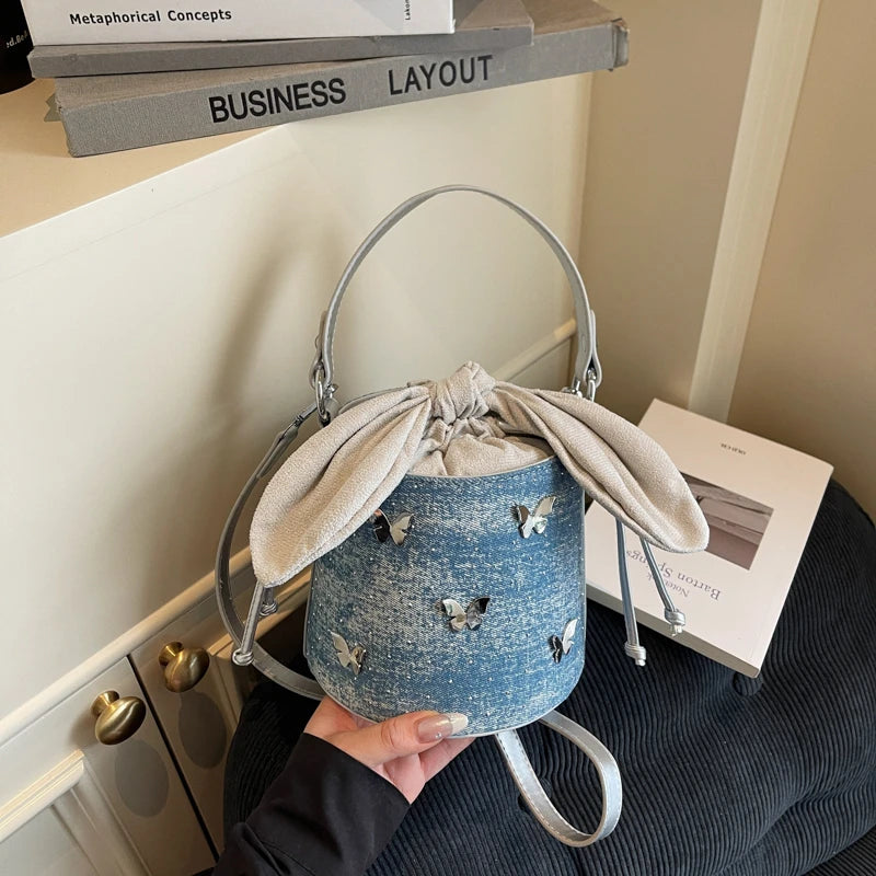 Sweet Butterfly Denim Mini Crossbody Bag