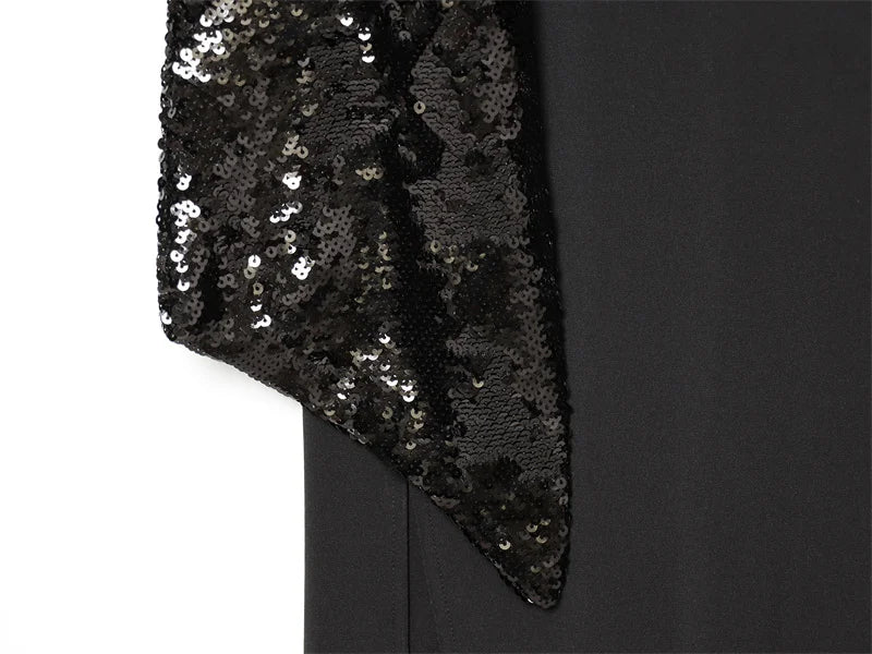 Backless Sequin Patchwork Maxi Dress With Wide Sleeves