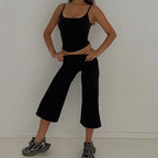 Wide Leg Capris With Sequined Detail And Elastic Waistband