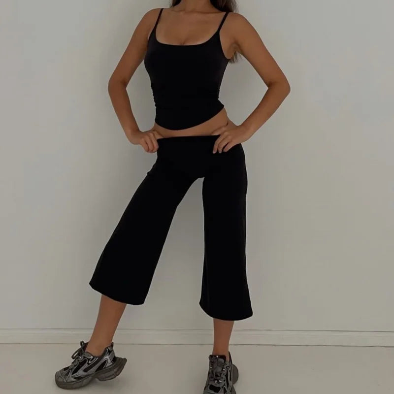 Wide Leg Capris With Sequined Detail And Elastic Waistband