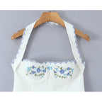 Backless Halter Embroidered White Dress For Women Elegant A Line Mini Dress