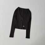 Flow Zip Front Top for Women with V Neck Long Sleeve