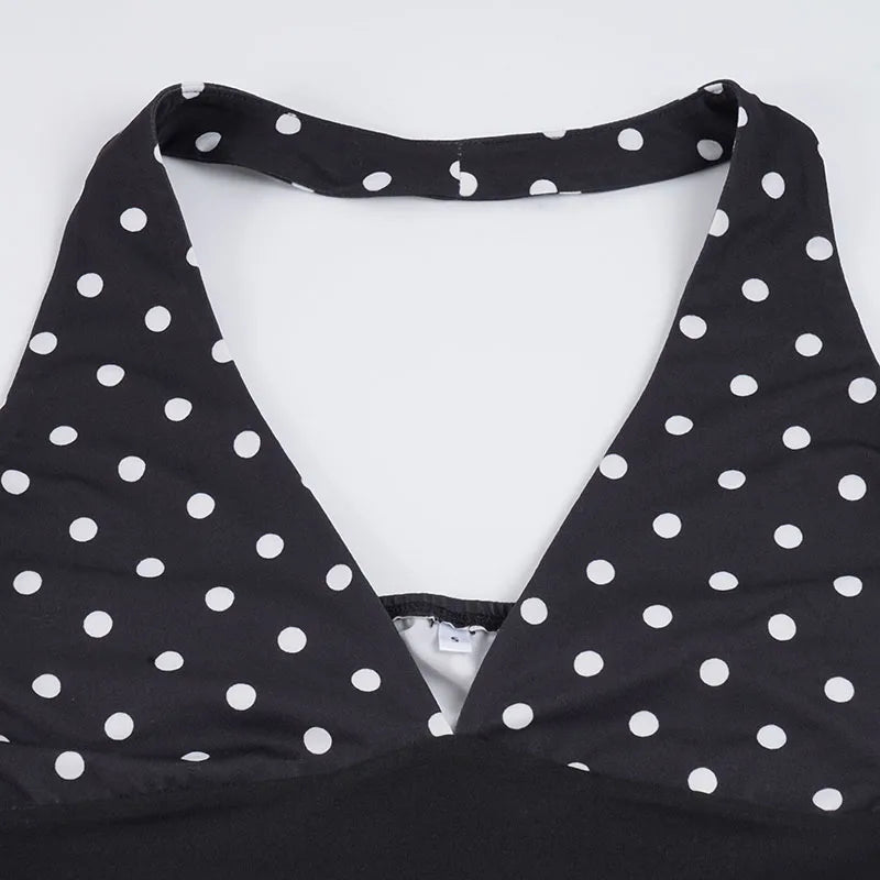Cute Black Polka Dot Halter Two-piece Set Sexy Beachwear For Summer