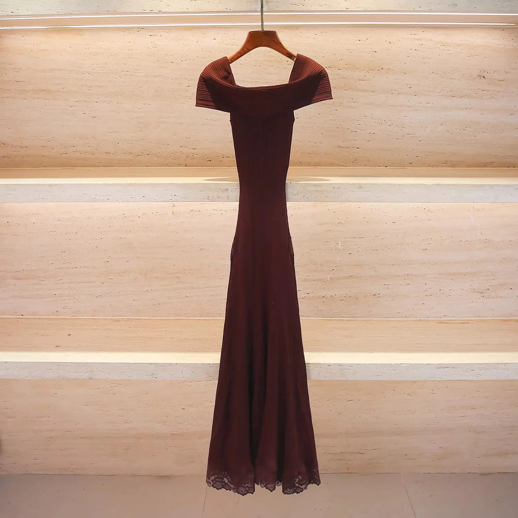 Chic Off-Shoulder Lace Dress And Knit Midi Set