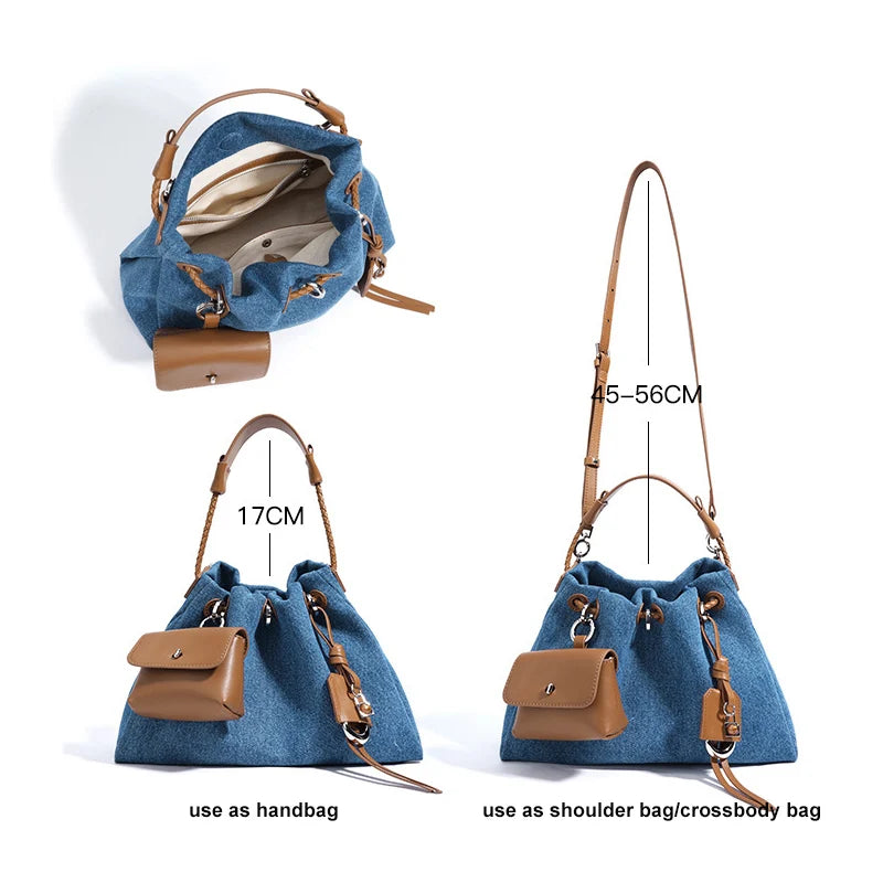 Denim Day Bag With Minimalist Crossbody