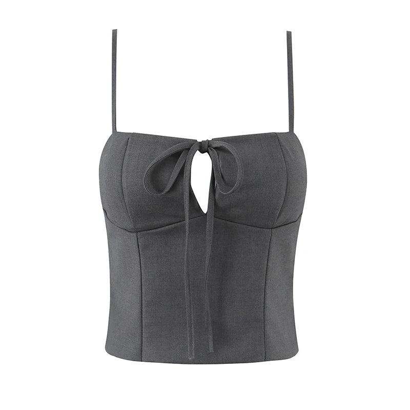 Vintage Square Collar Hollow Out Sleeeveless Cropped Top