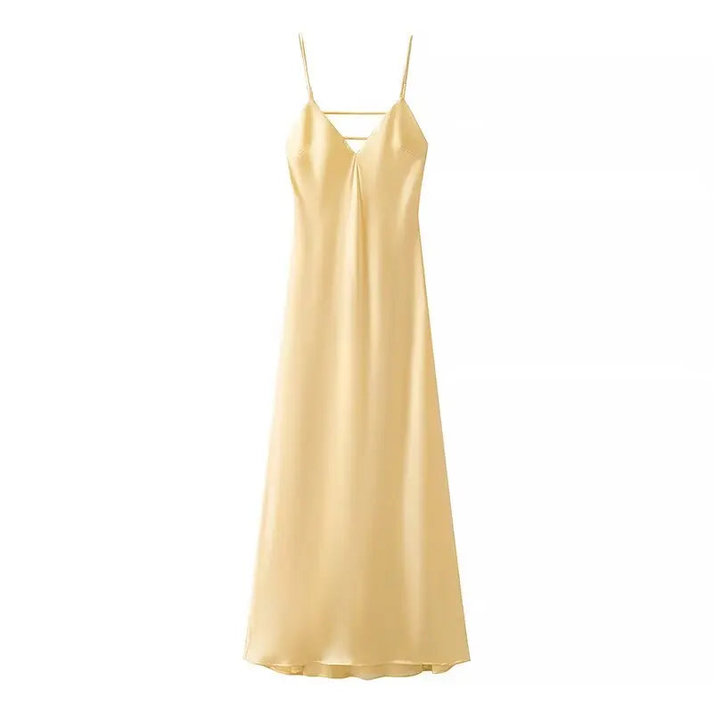 Sling Long Dress With V Neck Backless Elegant Sleeveless