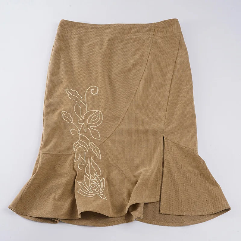 Sexy Retro Fishtail For Women's Embroidery Printed Straight Skirt