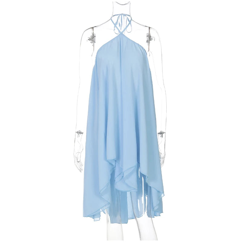 Halter Ruffles Dress Strapless Sleeveless Backless