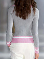 Vintage Inspired Contrast Lapel Wool Cardigan With Slim Fit Zipper Front