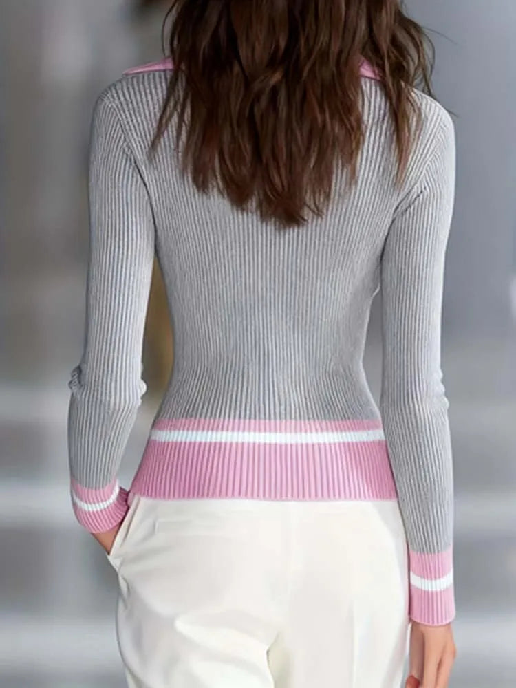 Vintage Inspired Contrast Lapel Wool Cardigan With Slim Fit Zipper Front