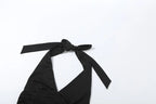 V Neck Halter Crop Top Two Piece Set With Sleek Fitted Pants