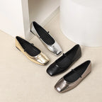 Metallic Square-Toe Mary Janes Slip-On Flats
