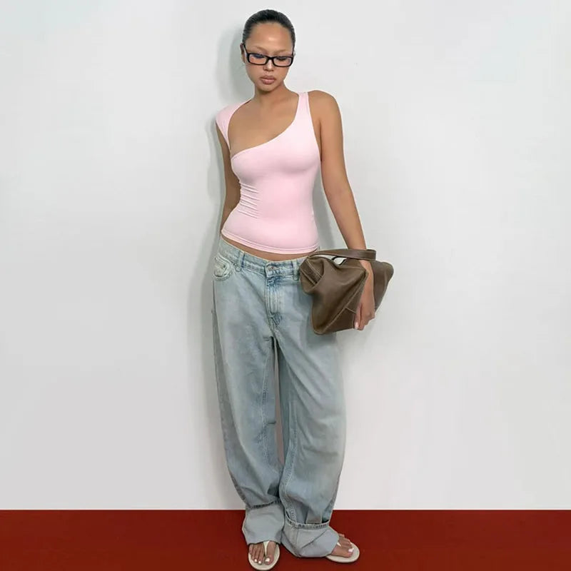 Irregular Neckline Sleeveless Tank Top For Women Slim Fit