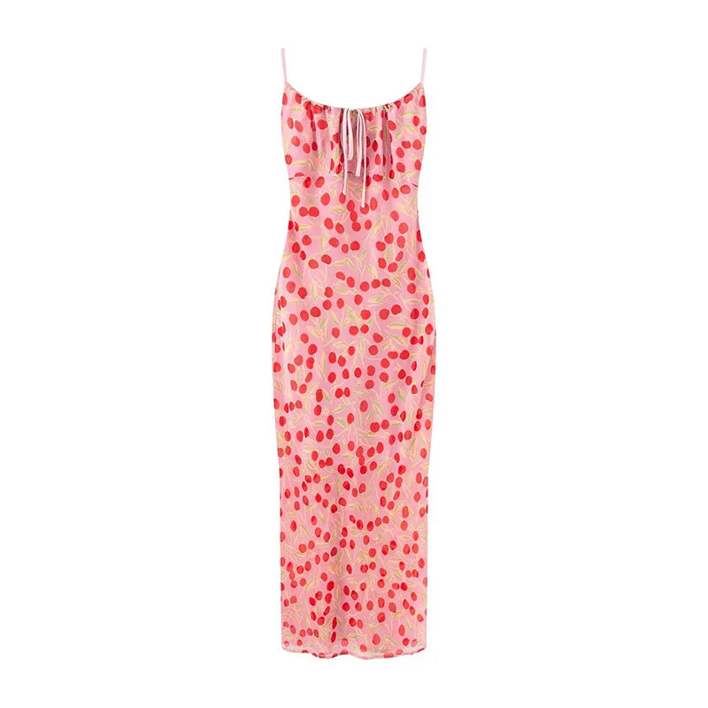 Retro Floral Lace Up Backless Maxi Dress