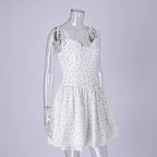 Floral Square Neck Sleeveless Bodycon Pleated Mini Dress