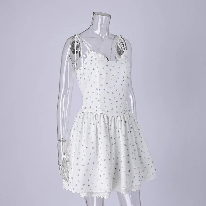 Floral Square Neck Sleeveless Bodycon Pleated Mini Dress