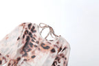 Leopard Print See Through Maxi Dress With O Neck Long Sleeves Backless Cross Bandage Detail