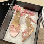 Glam Pink Satin Butterfly Strappy Heels