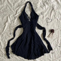 Gothic Harajuku Vintage Halter Neck Dress With Lace Up Details For Punk Streetwear