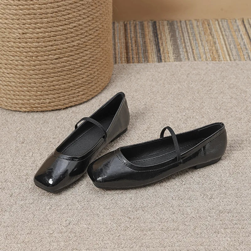Metallic Square-Toe Mary Janes Slip-On Flats