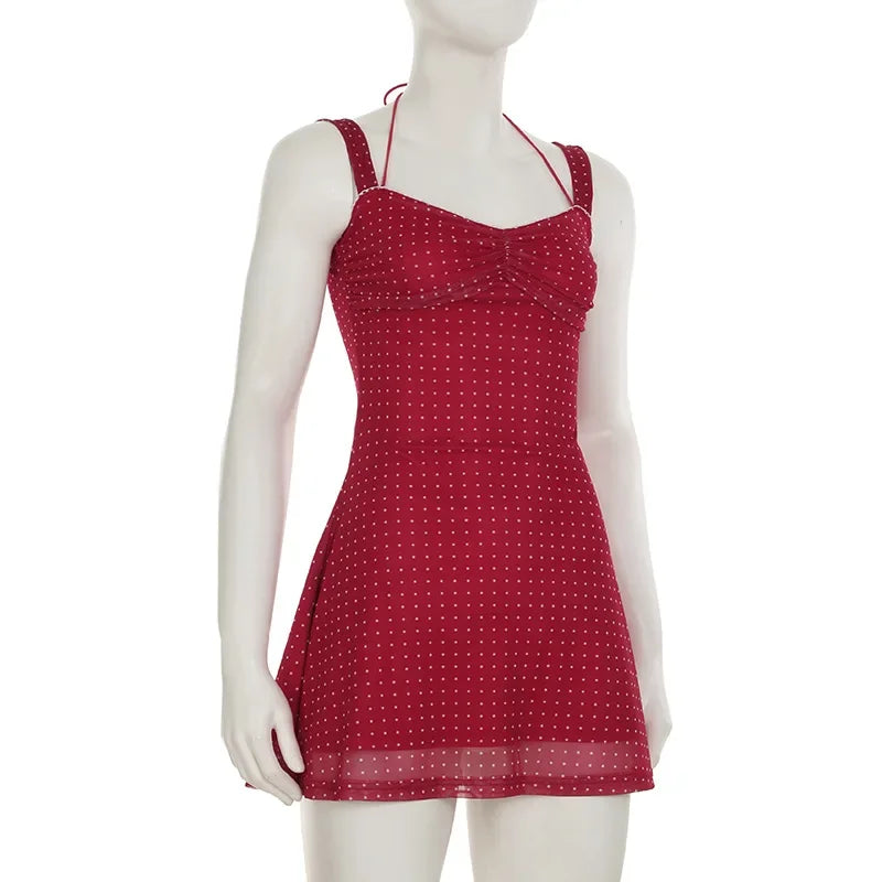 Polka Dot A Line Mini Dress With Ruched Strapless Backless Silhouette