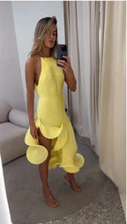 Sexy Knot Waist Lace Trim Midi Dress Sleeveless High Collar