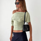 One Shoulder Crop Top For Women Short Sleeve