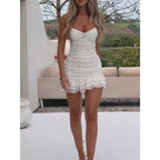 Flirty Lace Mini Dress With Spaghetti Straps And Ruched Bodice
