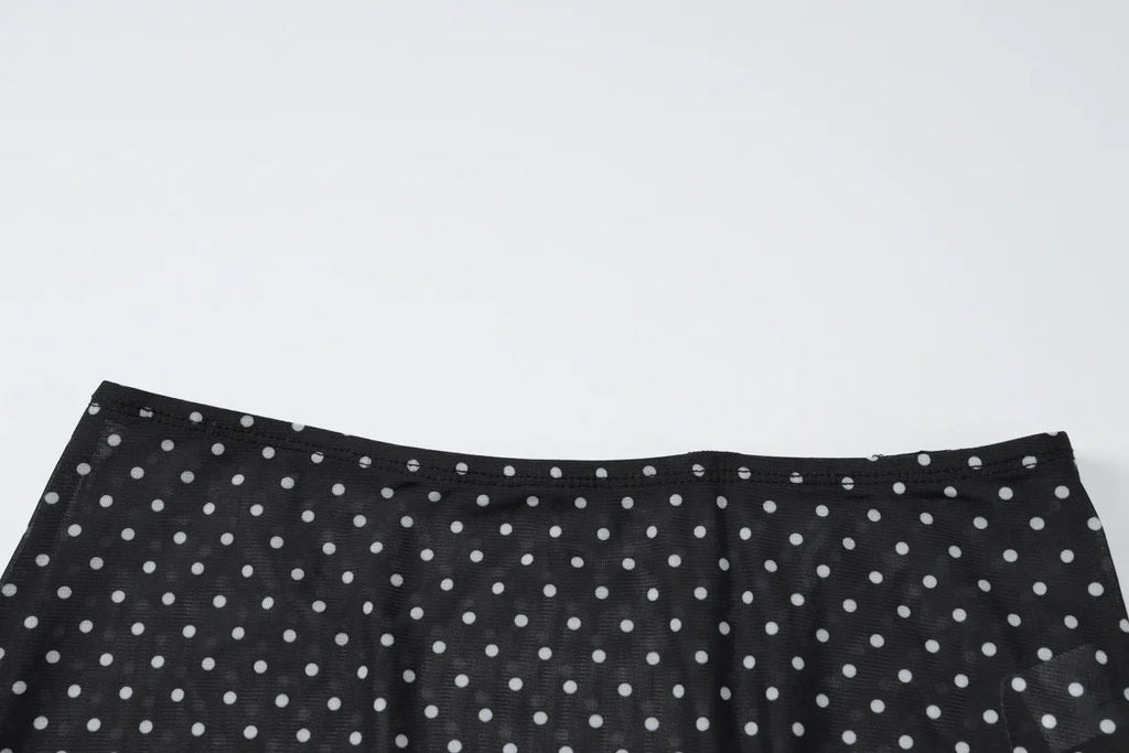 Vintage Polka Dot Dress Set With See Through Top And Long Skirt For Summer Parties
